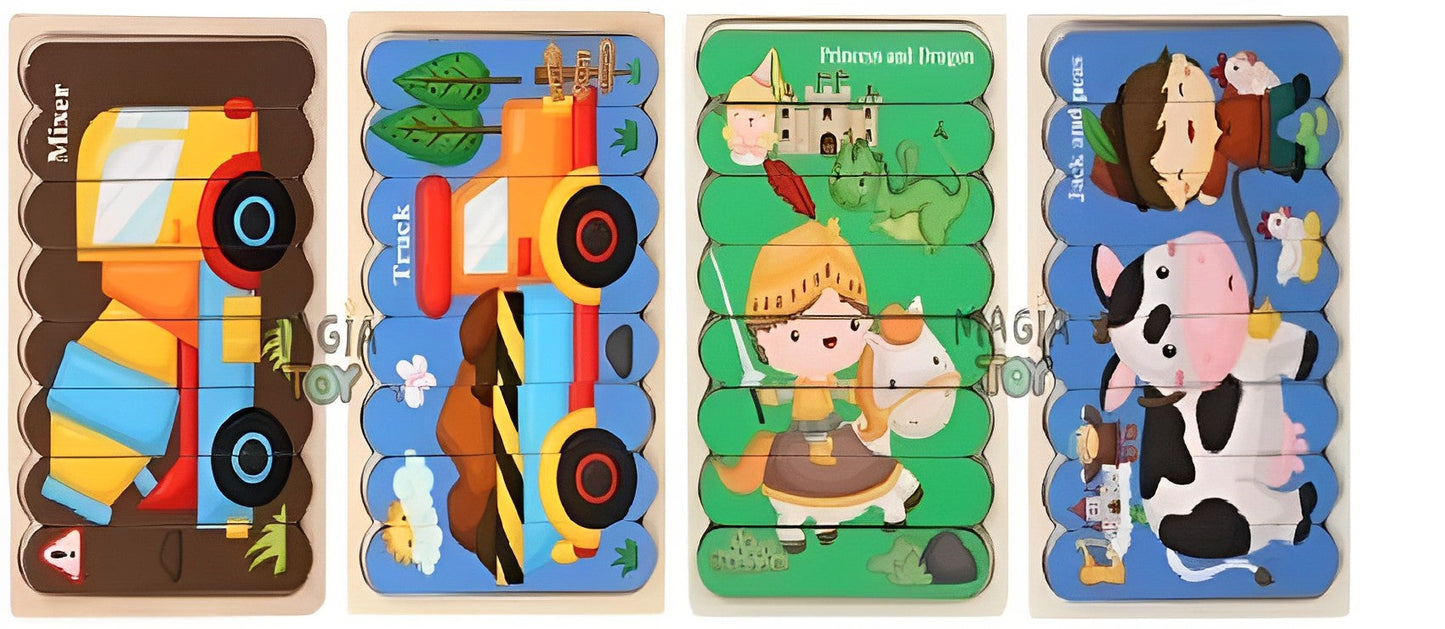 Kit com 4 Monte e Aprenda: O Conjunto de Puzzles Educativos de Madeira Montessori Dupla Face